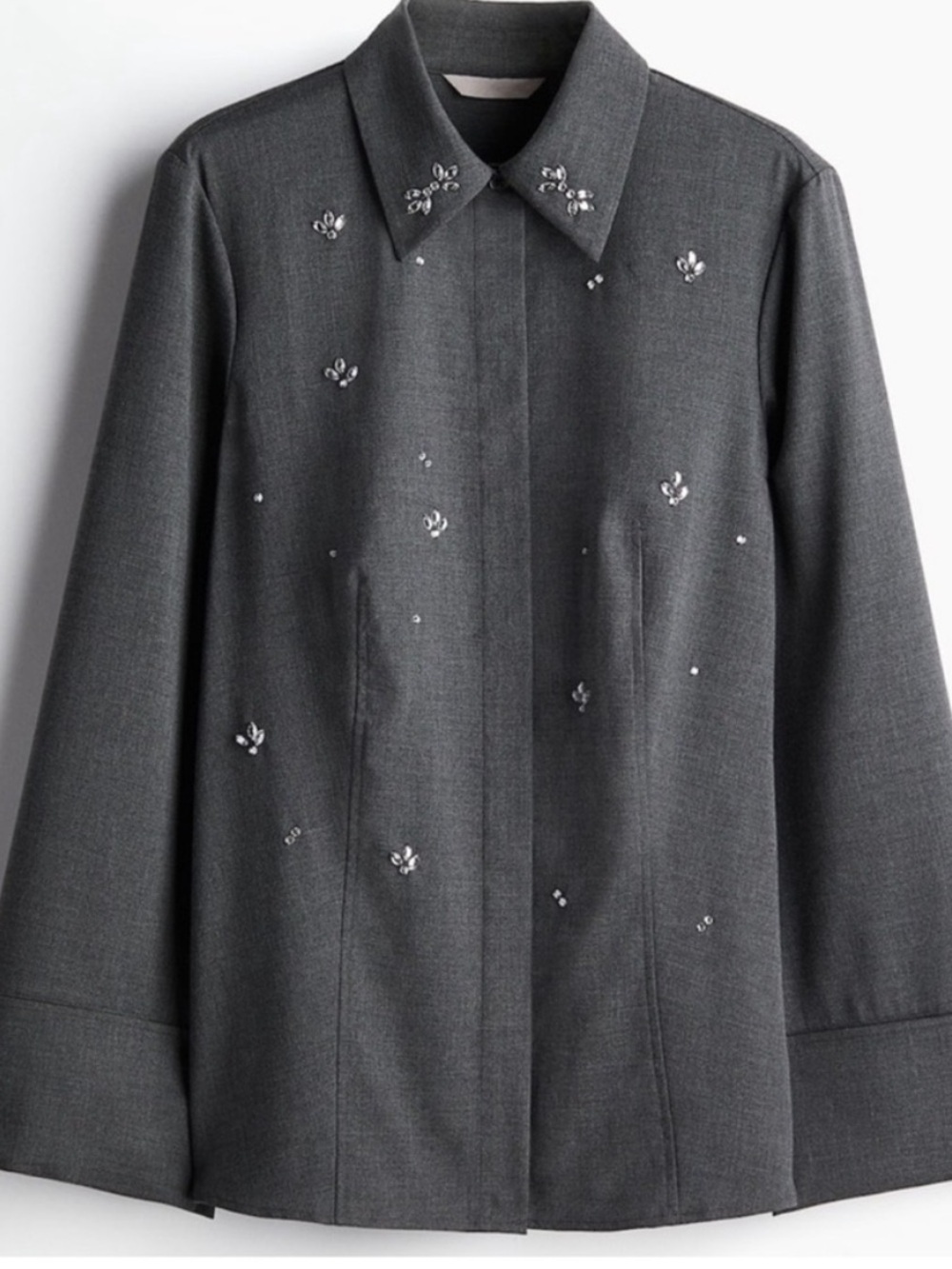 H&M Grey Rhinestone Embellished Button Up Shirt Size Small - Picture 4 of 4